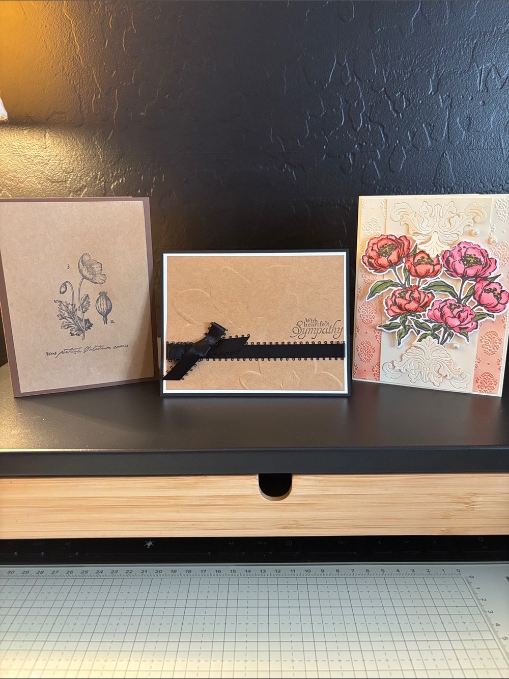 Handmade Sympathy Card in Brown and Black - Elegant Ribbon Accent